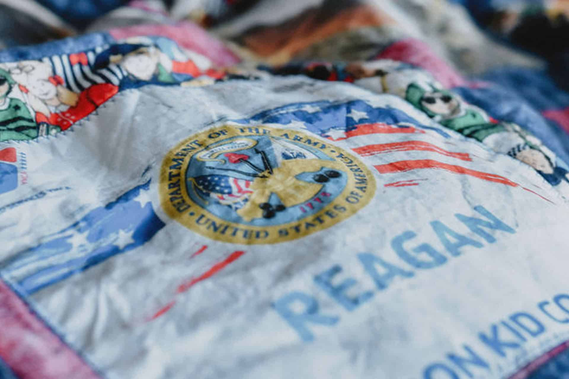 Close up of the customized Operation Kid Comfort quilt square with a child's name and partent's branch of service